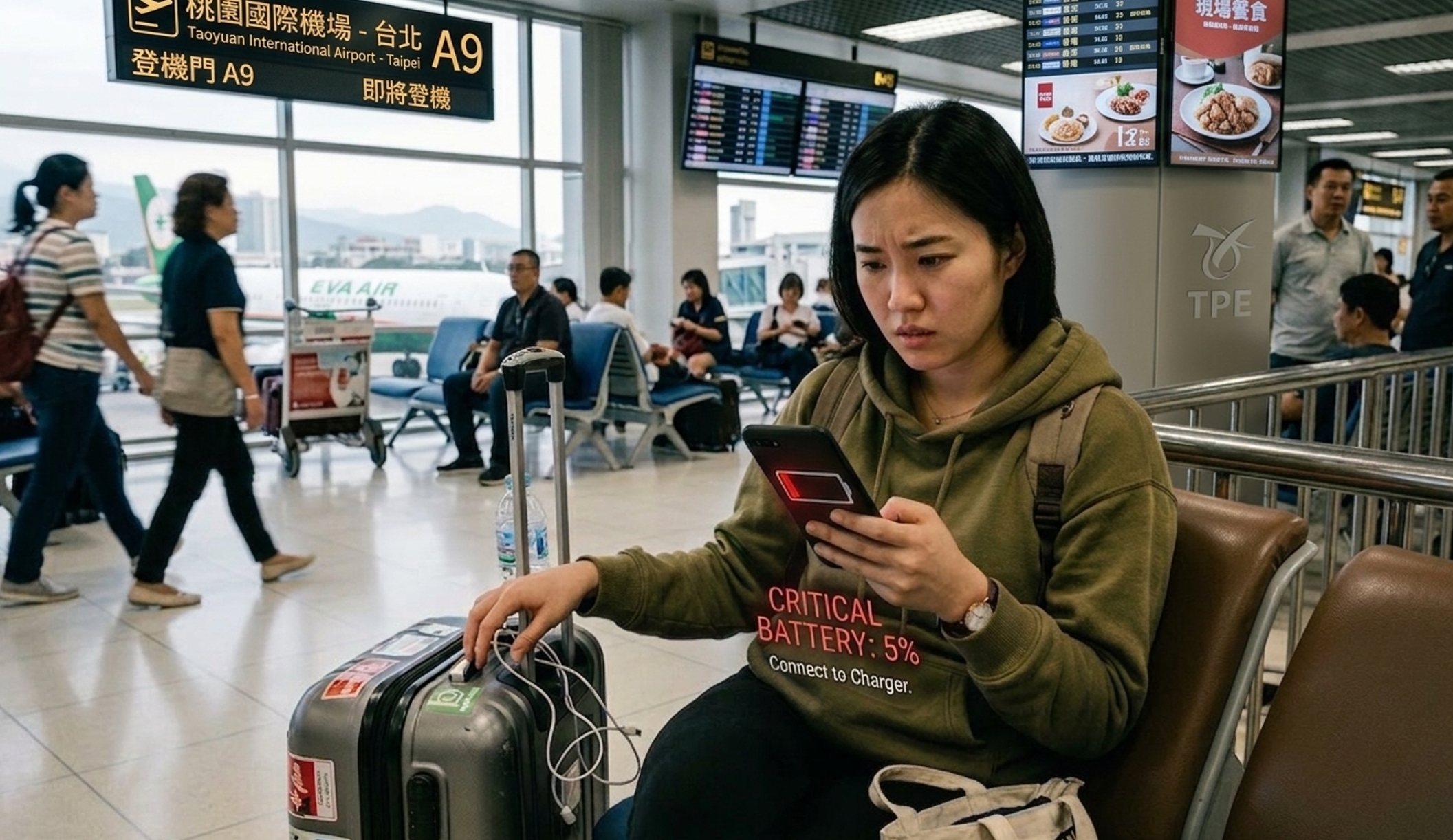 你的行動電源被沒收了  而你的手機電池早就壞了