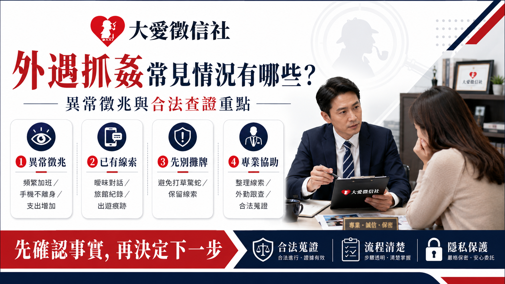 伴侶疑似出軌，外遇抓姦怎麼做才正確？婚外情蒐證成徵信社關鍵。
