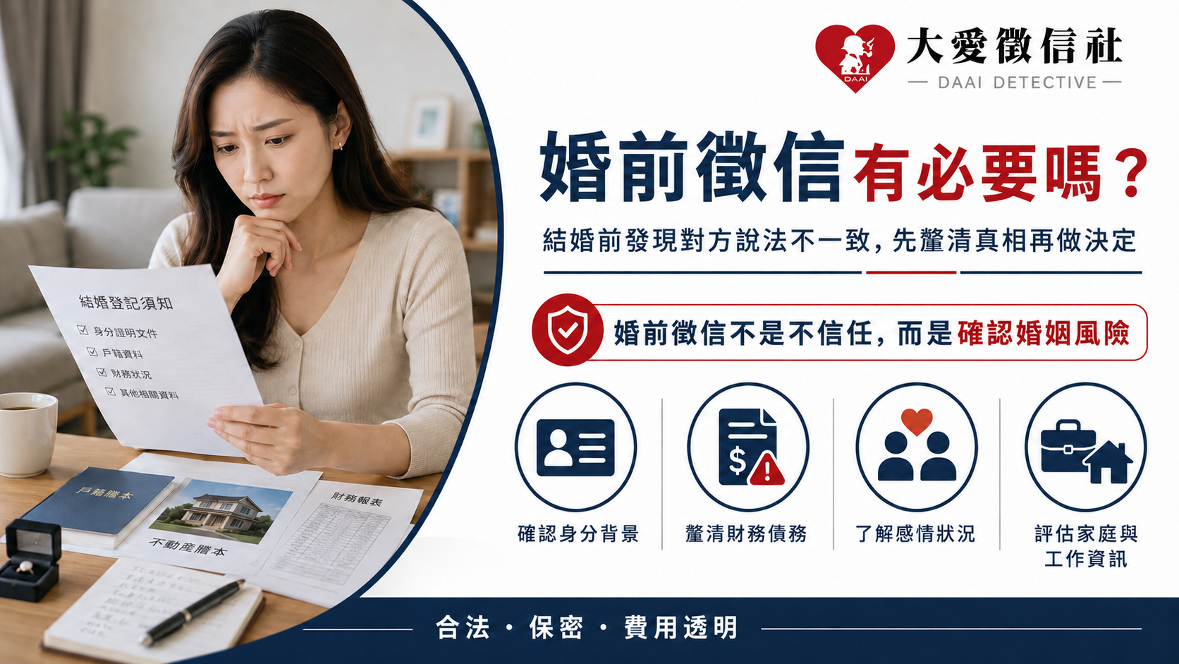 婚前徵信有必要嗎?結婚前發現對方說法不一致,先釐清真相再做決定 婚前徵信有必要嗎?結婚前發現對方說法不一致,先釐清真相再做決定