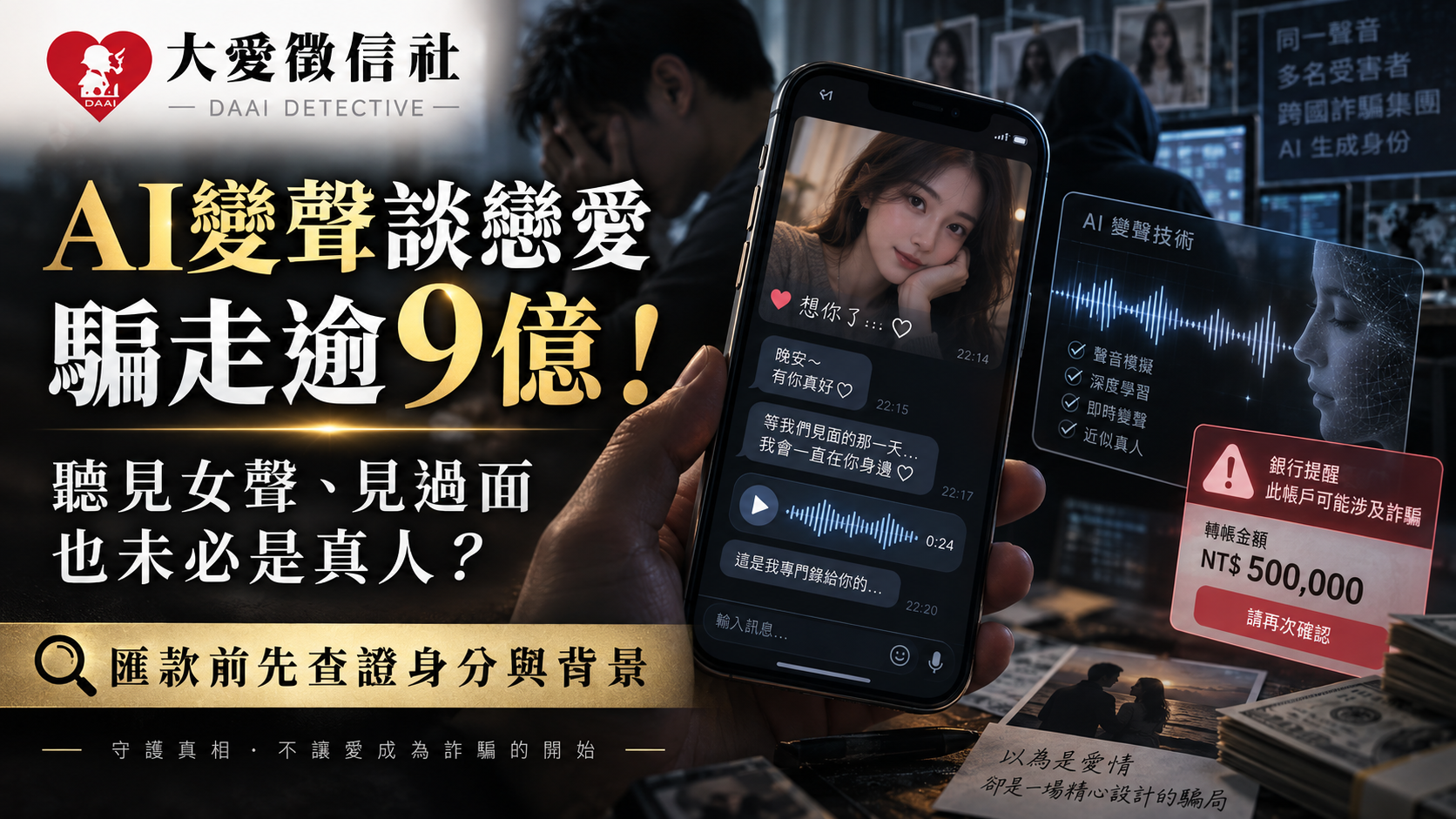 AI變聲談戀愛騙走逾9億！聽見女聲、見過面也未必是真人？徵信社揭密：匯款前靠「這招」自保